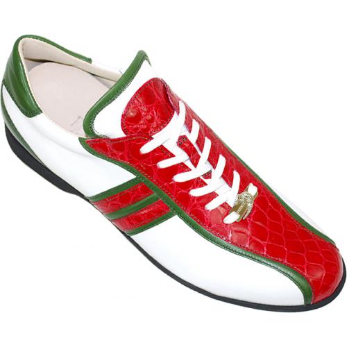 Fennix Italy 3114 Red / White / Green Genuine Alligator Sneakers With Silver Fennix Batch